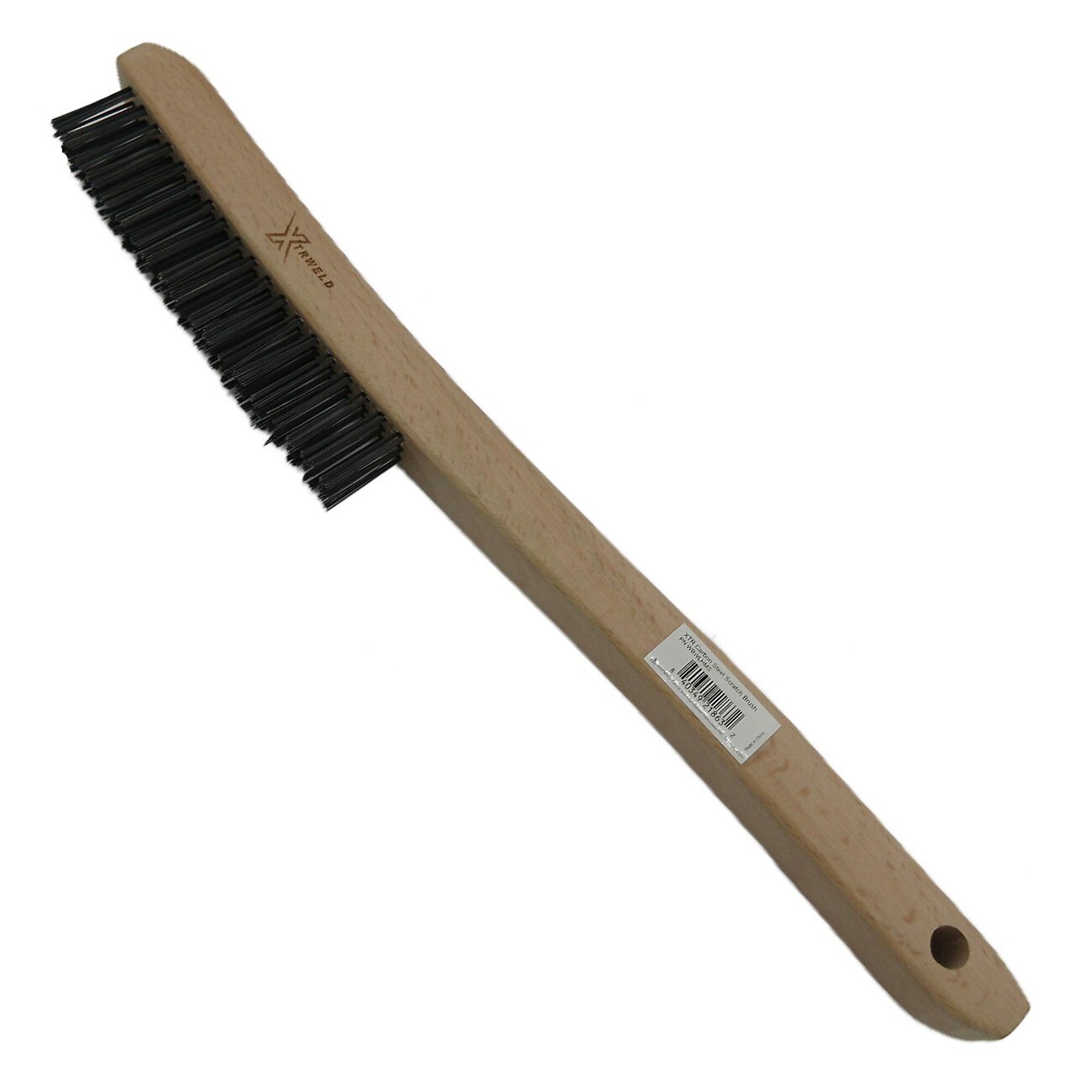 XTRweld Hand Scratch Brush — 3x19 Carbon Steel Bristles, Wood Handle, 12 Pk., Model# XTRWBWLHMS